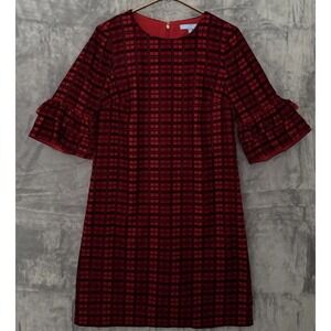 Draper James Dress Womens Size 2 Red Plaid Midi Holiday Ruffles Feminine Dainty